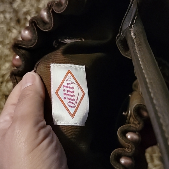 Oilily Embroidery Brown with Multi Fabric Satchel 15"Lx 3"W x10"H - Picture 5 of 6